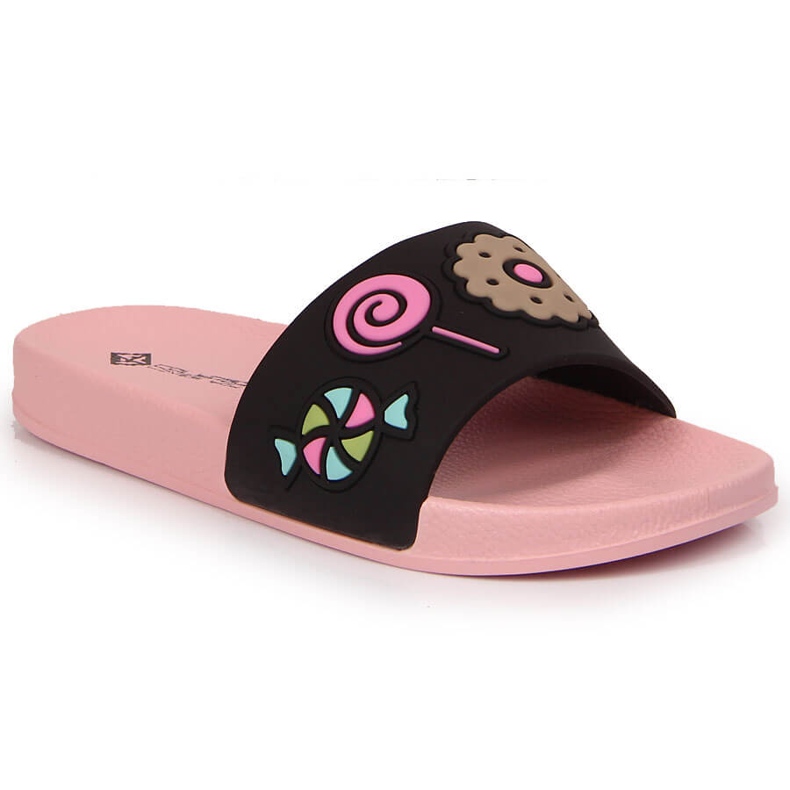 Chanclas de piscina de niña Atletico negras negro rosado