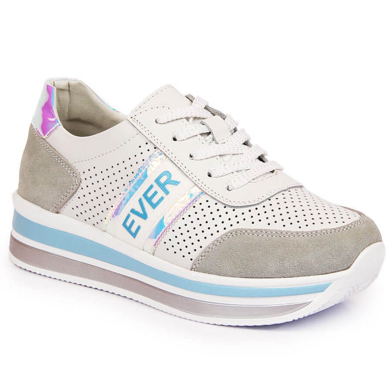 Zapatos de piel con plataforma holográfica en blanco Filippo gris