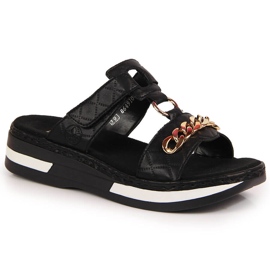 Black Rieker V5929-00 Chanclas negras de mujer con cadena negro