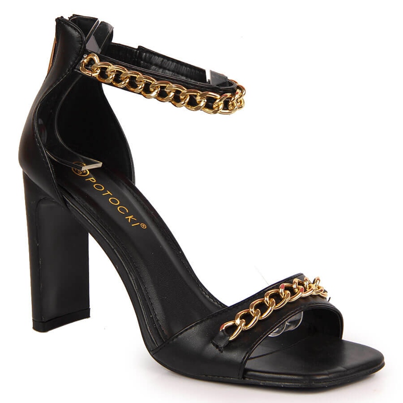 Sandalias de mujer Potocki negras en un poste con una cadena negro Sandalias de mujer Potocki negras en un poste con una cadena negro