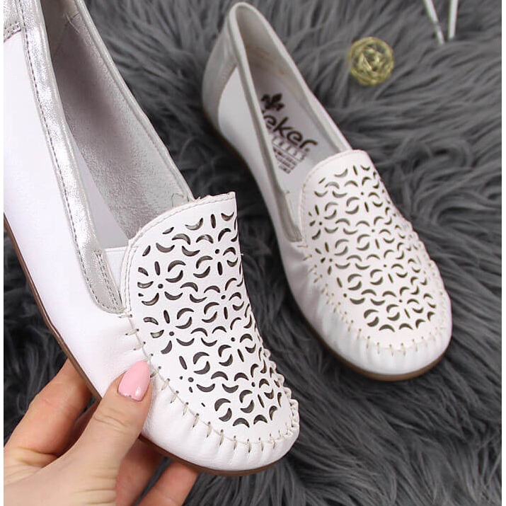 Mocasines mujer piel calada blanca Rieker L6350-80