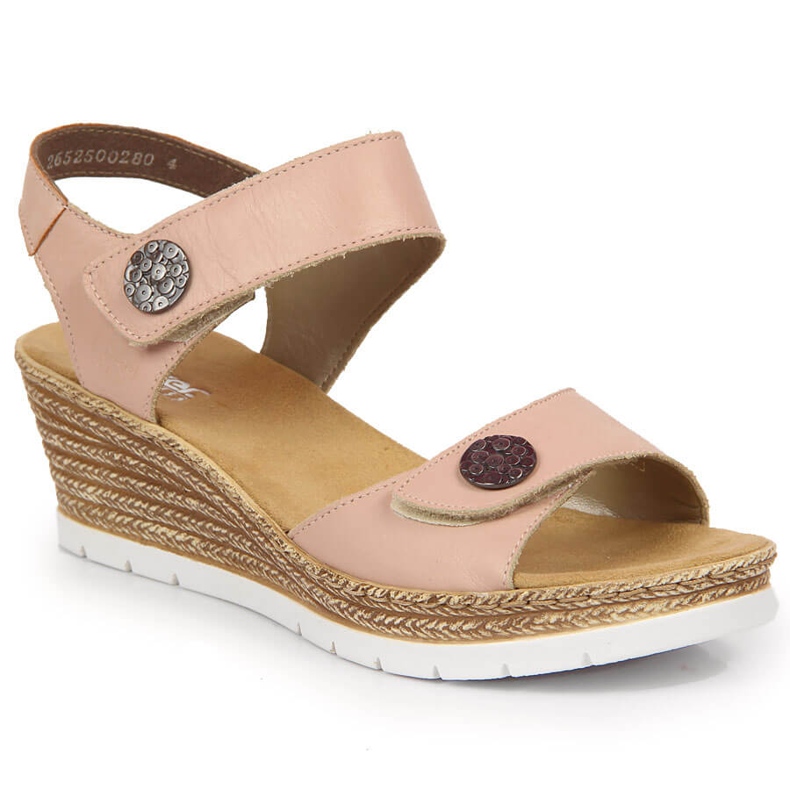 Sandalias de cuero con tacón de cuña Rieker 619B9-31 beige