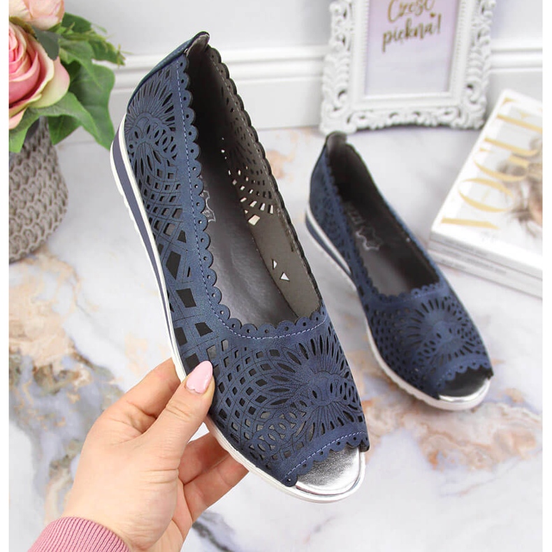 Zapatos calados de mujer, punta abierta, azul marino Jezzi