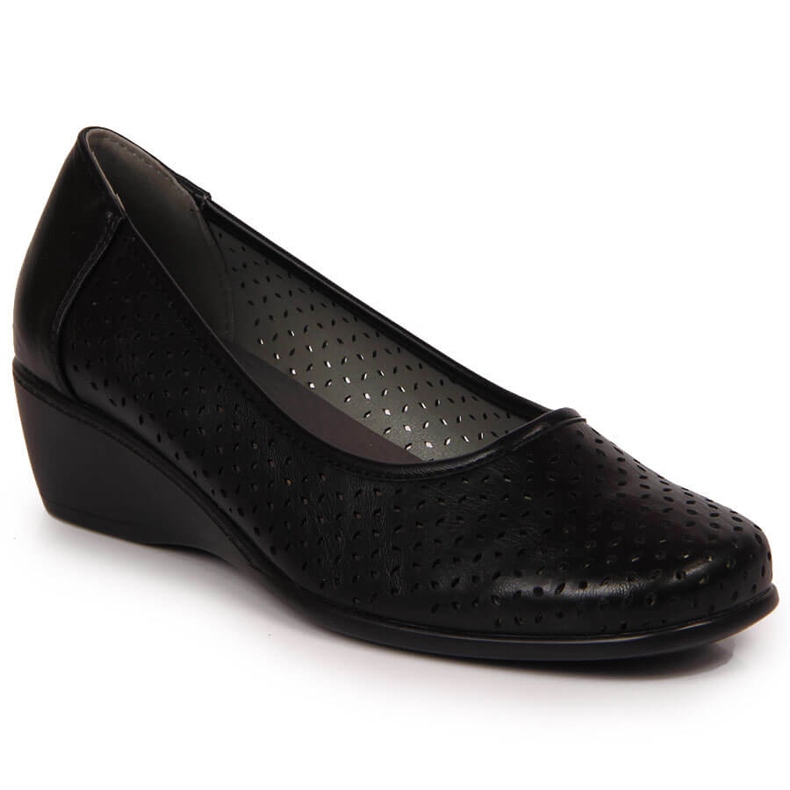Zapatos mujer cuña calados negro Jezzi