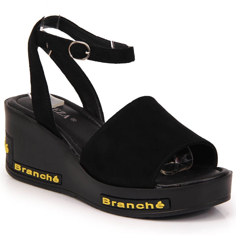 Sandalias de mujer Vinceza negras con tacón de cuña negro Sandalias de mujer Vinceza negras con tacón de cuña negro