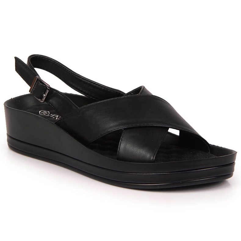 Sandalias de mujer Vinceza negras con tacón de cuña negro