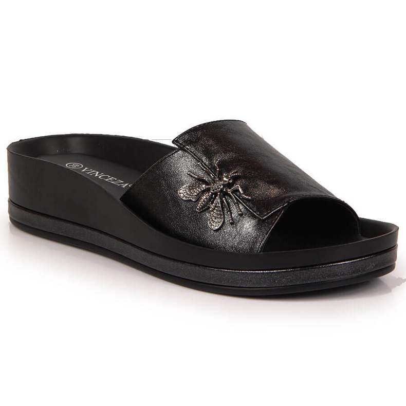 Zapatillas casa mujer cuña negras con lazo Vinceza negro