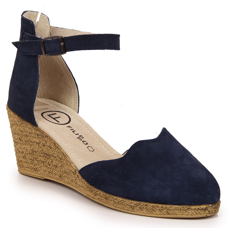Sandalias mujer de piel con cuña azul marino Filippo