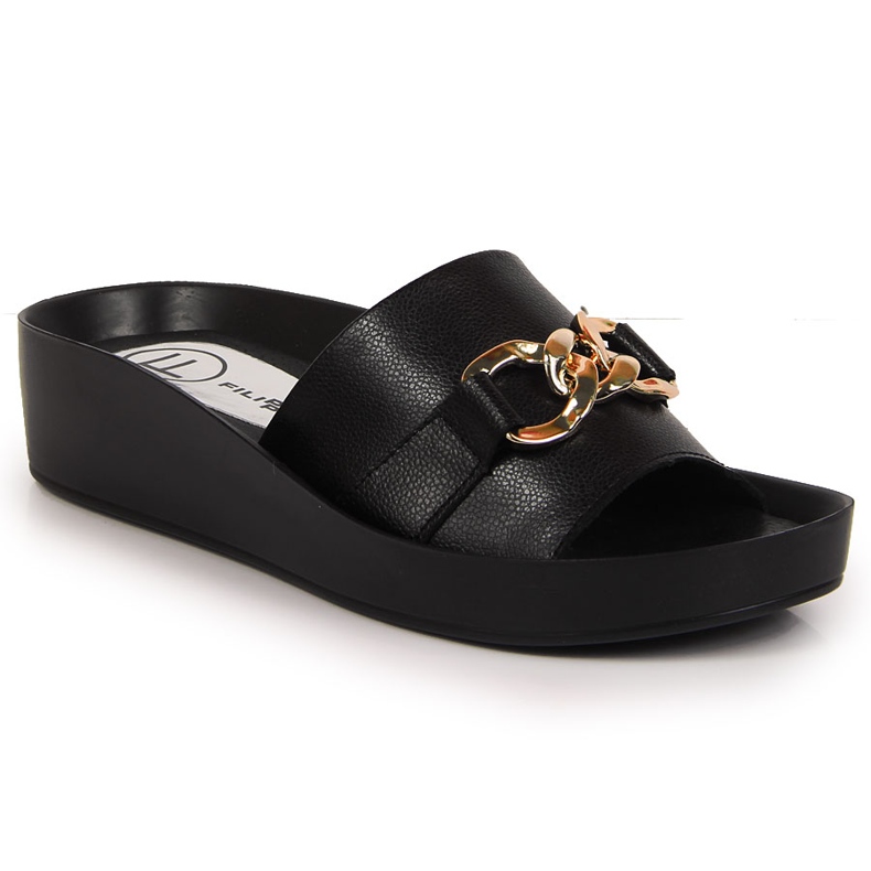 Babucha mujer negra de piel con cadena Filippo negro