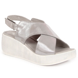 Sandalias mujer de piel con cuña plateada Dolce Pietro plata