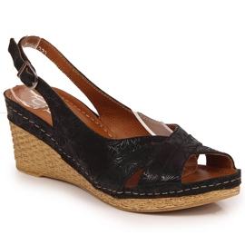 Sandalias mujer de piel con cuña negra Dolce Pietro negro