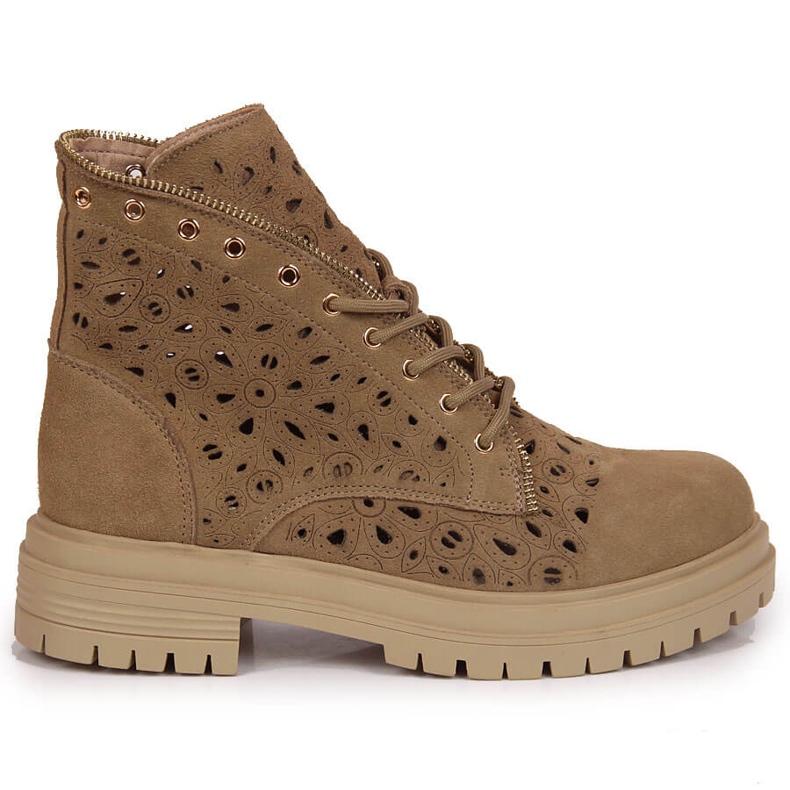 Botines mujer calados primavera piel beige Filippo