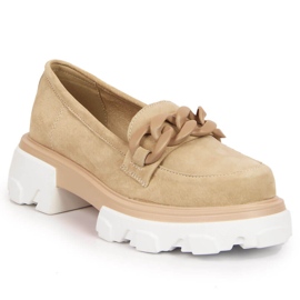 Zapatos de mujer de piel con cadenas beige Filippo