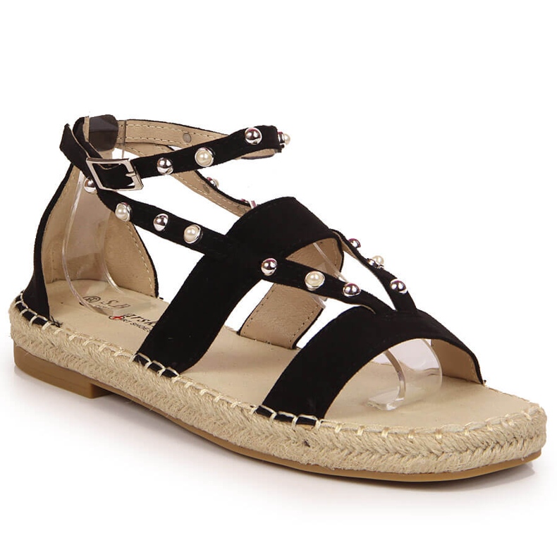S.Barski Sandalias negras para mujer alpargatas con perlas de S. Barski negro