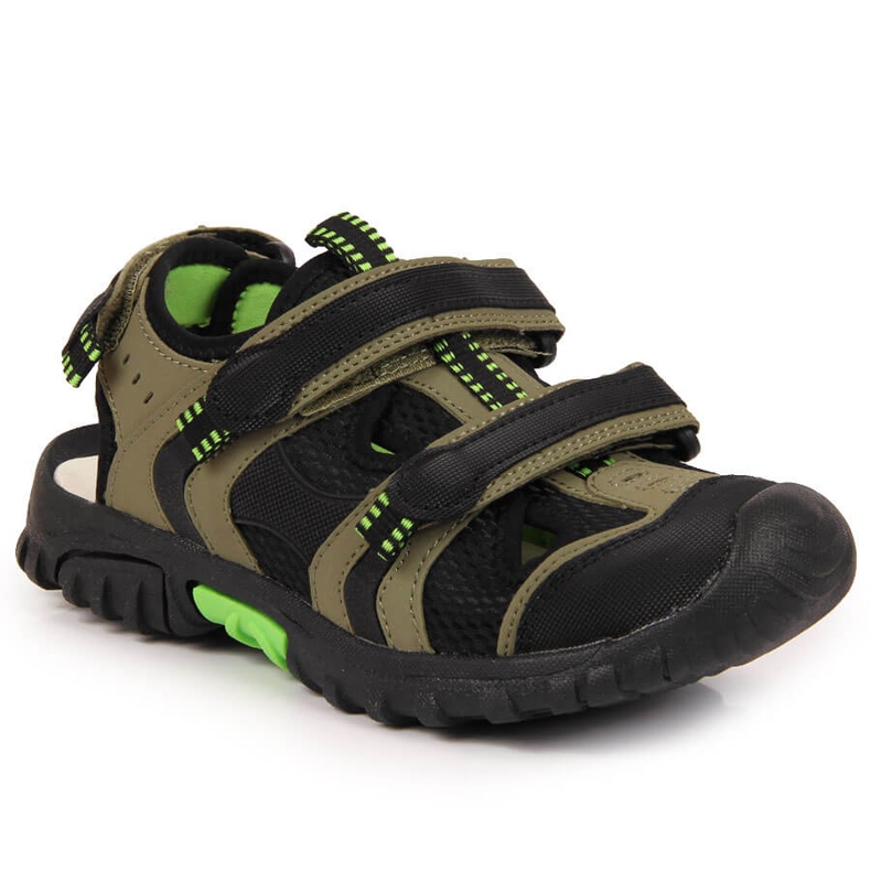 Sandalias de niño American Club kaki con velcros verde