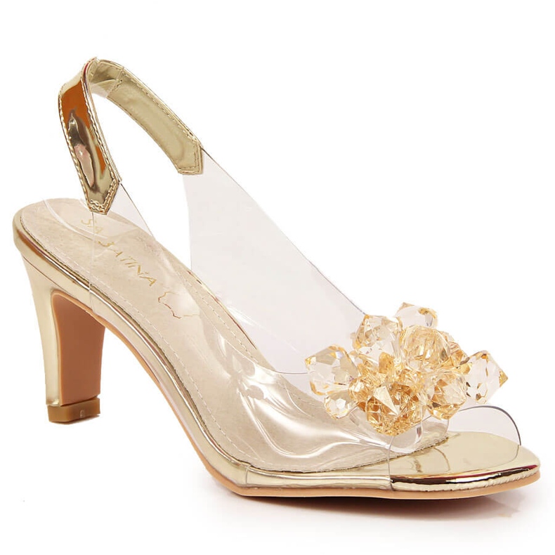 Sandalias de mujer transparentes con piedras sabatina doradas dorado