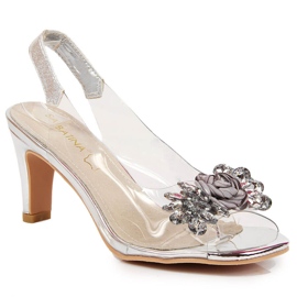 Sandalias de mujer transparentes con piedras Sabatina plateadas plata