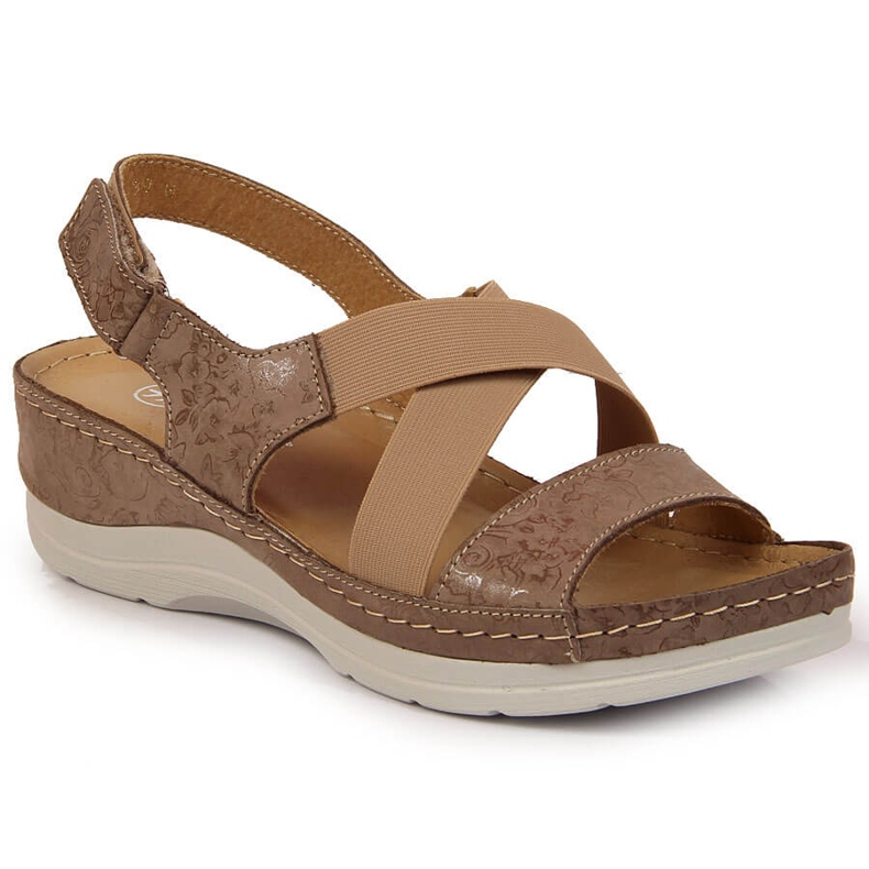 Sandalias mujer piel con elásticos cómodos Helios 100 beige Sandalias mujer piel con elásticos cómodos Helios 100 beige