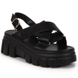 Sandalias de mujer en la plataforma Jezzi negra negro Sandalias de mujer en la plataforma Jezzi negra negro