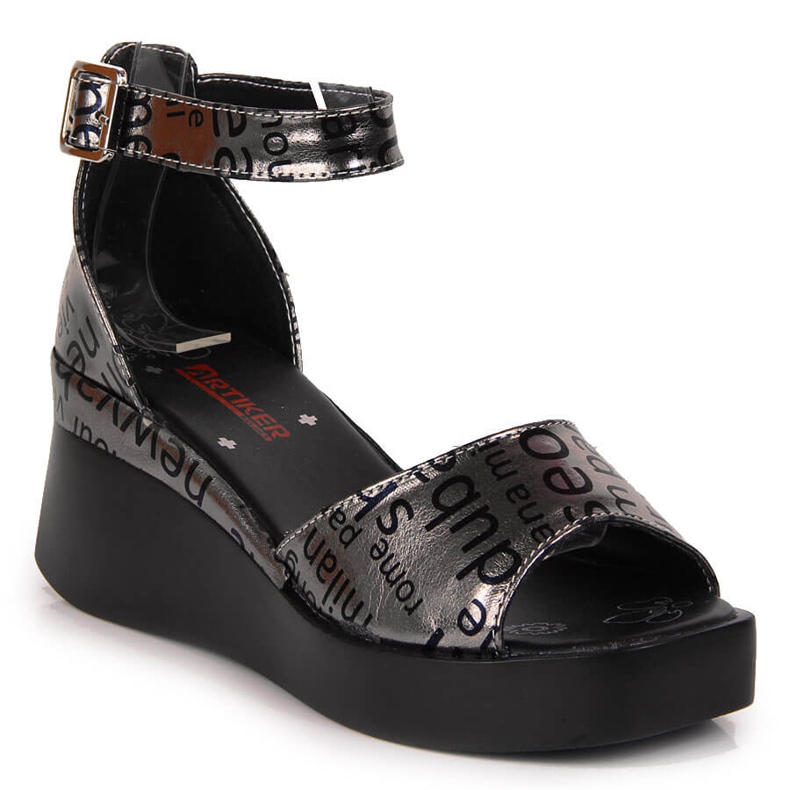 Sandalias mujer de piel con cuña Artiker metalizada plata gris