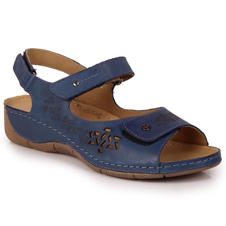 Sandalias mujer piel Helios 266 azul marino con velcro