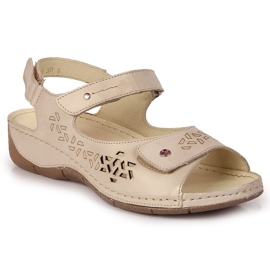 Sandalias mujer piel con velcro dorado Helios 266
