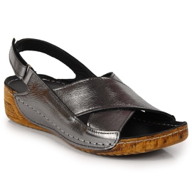 Sandalias mujer de piel con velcro plata T.Sokolski