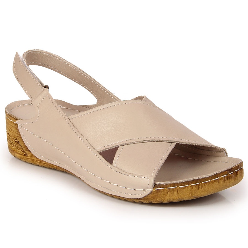 Sandalias de mujer de piel con velcro T.Sokolski beige