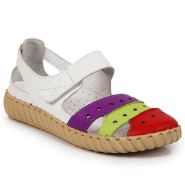 Sandalias de mujer en piel con calados Artiker blanco multicolor