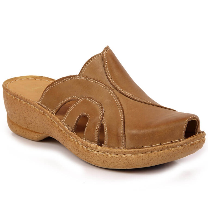 Babucha cuña piel beige Łukbut 650 Babucha cuña piel beige Łukbut 650