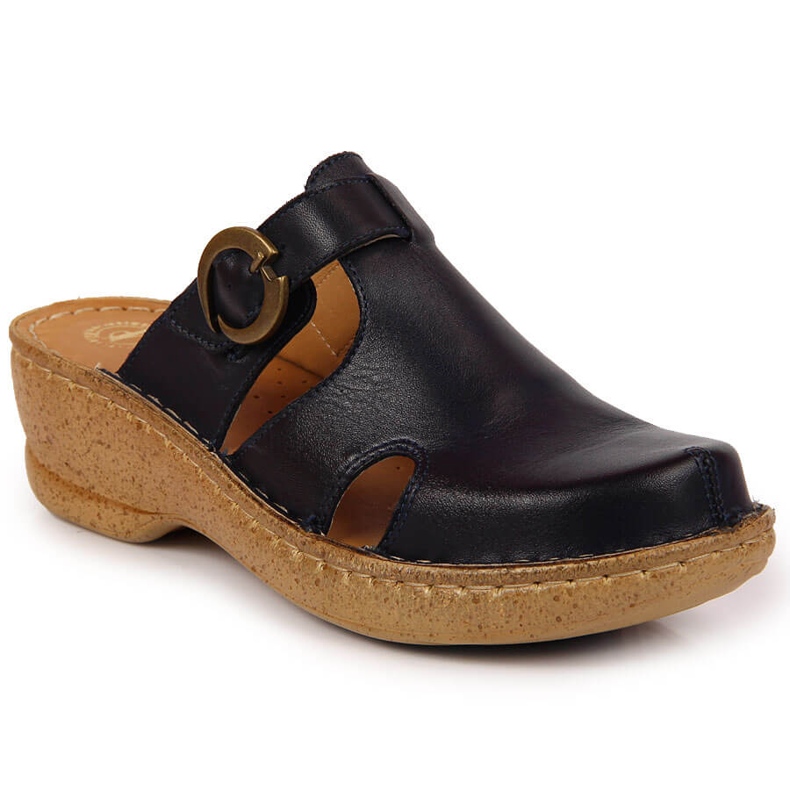 Zapatillas de cuero con cuña azul Łukbut 666 azul marino Zapatillas de cuero con cuña azul Łukbut 666 azul marino