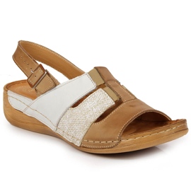 Cómodas sandalias de cuero blanco y beige Łukbut 1102