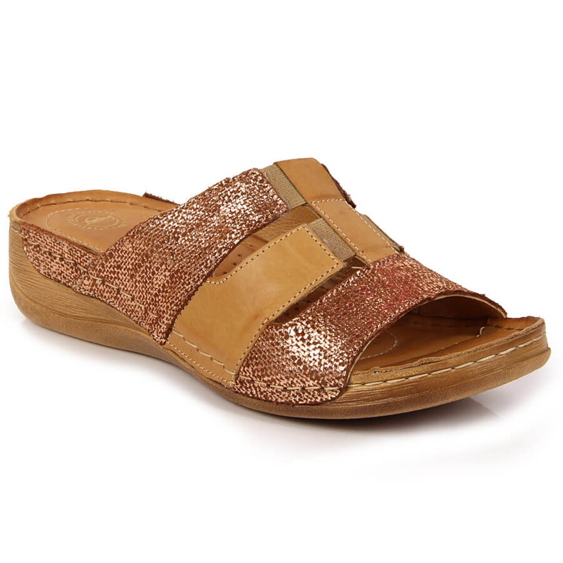 Babuchas cuero beige y elastico dorado Łukbut 1103 Babuchas cuero beige y elastico dorado Łukbut 1103