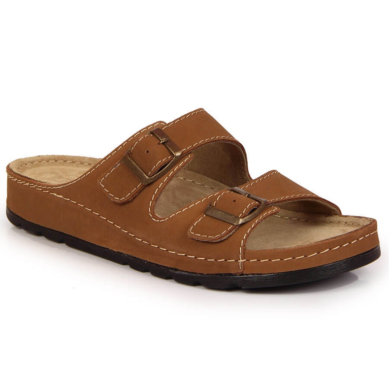 Babuchas cómodas de piel marrón para hombre Helios 813