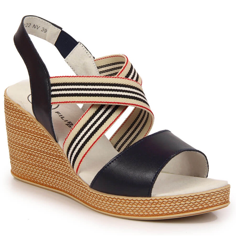 Sandalias mujer de piel con cuña azul marino Filippo