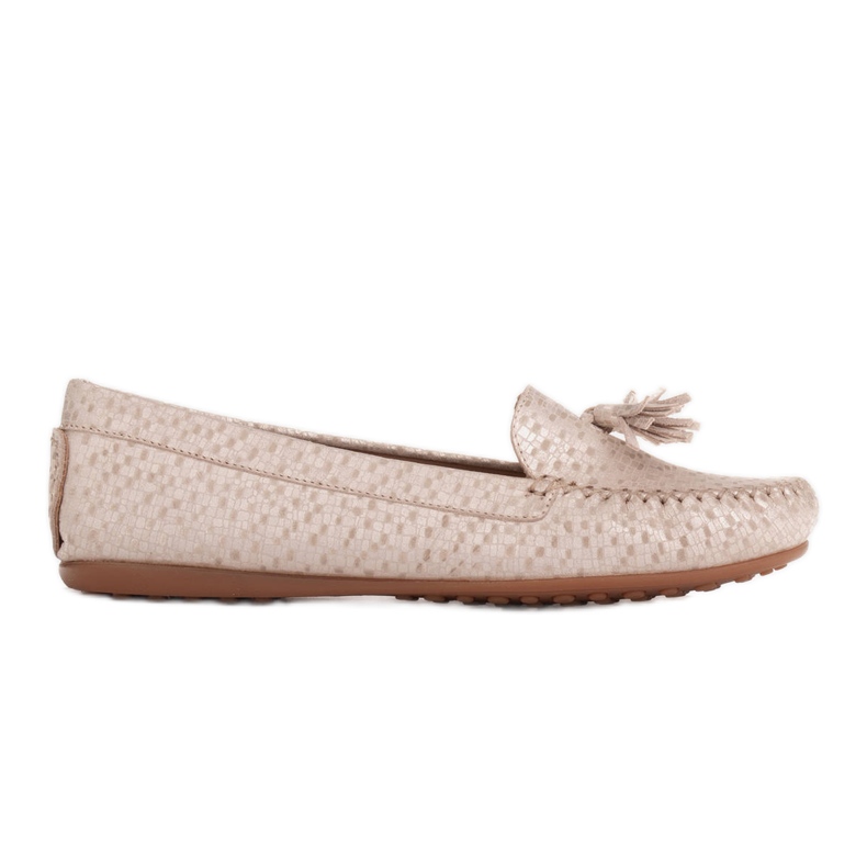 Marco Shoes Mocasín bailarina en piel beige y dorado