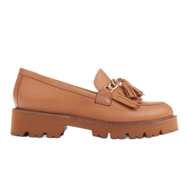 Marco Shoes Mocasines con cadena de oro sobre suela ligera beige