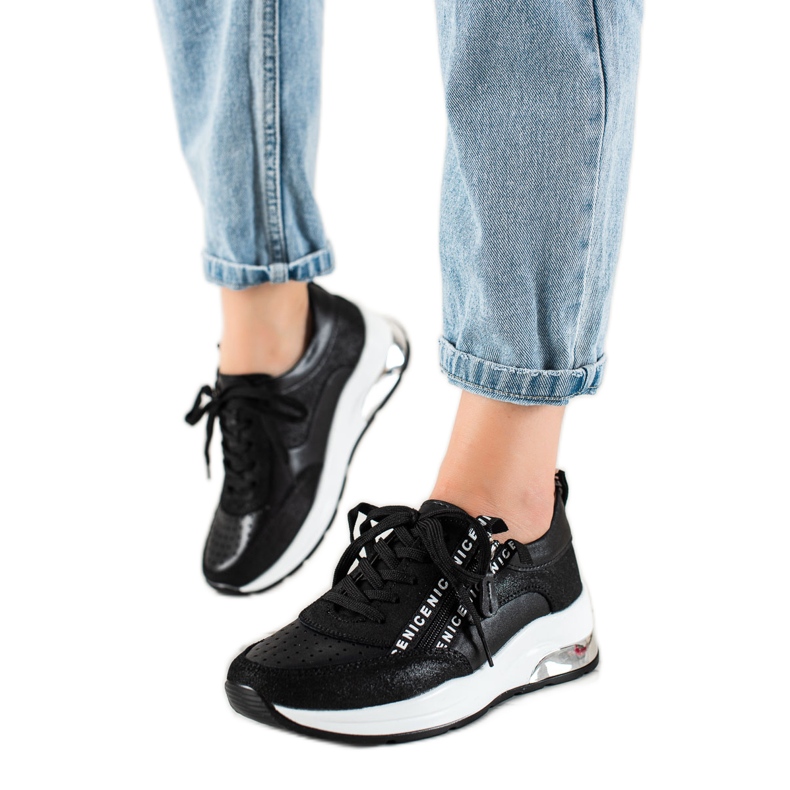 Goodin Zapatillas de cuero con cremallera negro