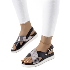 Sandalias negras con aplicación de Myrtle metalizado negro plata
