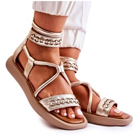 Sandalias De Cuero En La Plataforma Maciejka 05559-25 Dorado