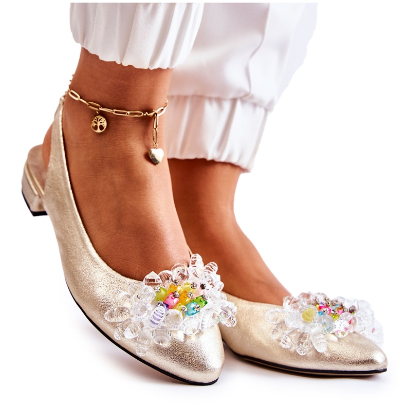 PA2 Bailarinas De Piel Con Tacón Alto Adorno Elena Dorada dorado