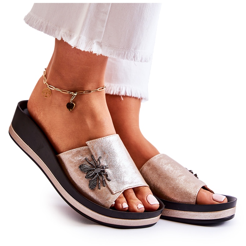 Vinceza Pantuflas de mujer de moda con decoración dorada Holle dorado