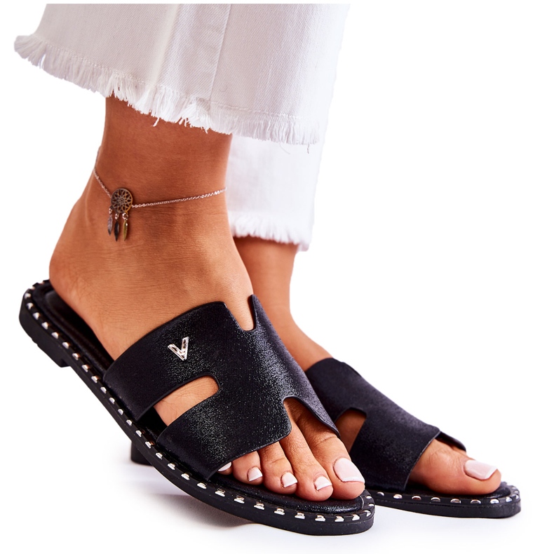 Vinceza Pantuflas De Mujer De Moda Con Emblema Miquel Negro