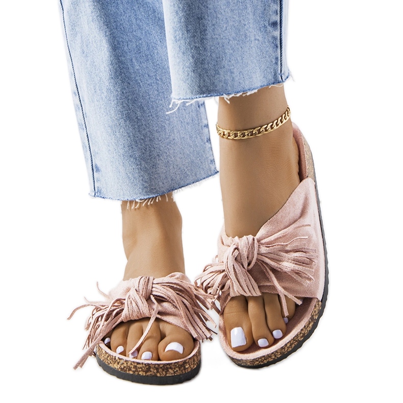 Pantuflas rosa flecos Laderies rosado