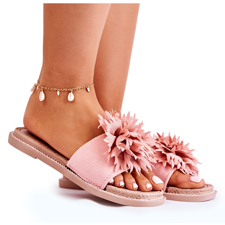 FJ1 Pantuflas De Mujer De Ante Con Adorno Giorgia Rosa rosado