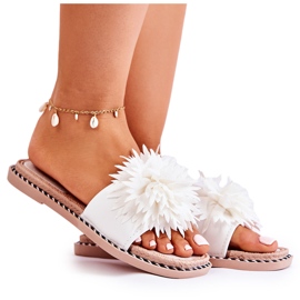 FJ1 Pantuflas De Mujer De Ante Con Adorno Giorgia Blanco