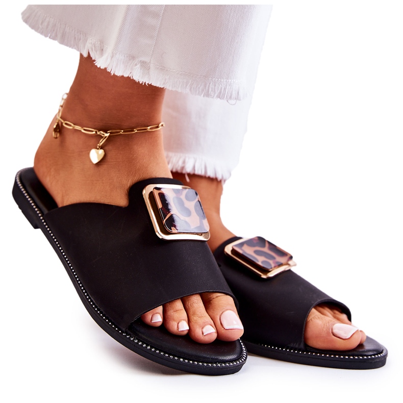 FJ1 Pantuflas Mujer Con Elemento Decorativo Negro Leonia
