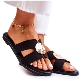 FJ1 Cómodas Pantuflas De Mujer Con Adorno Leila Negro