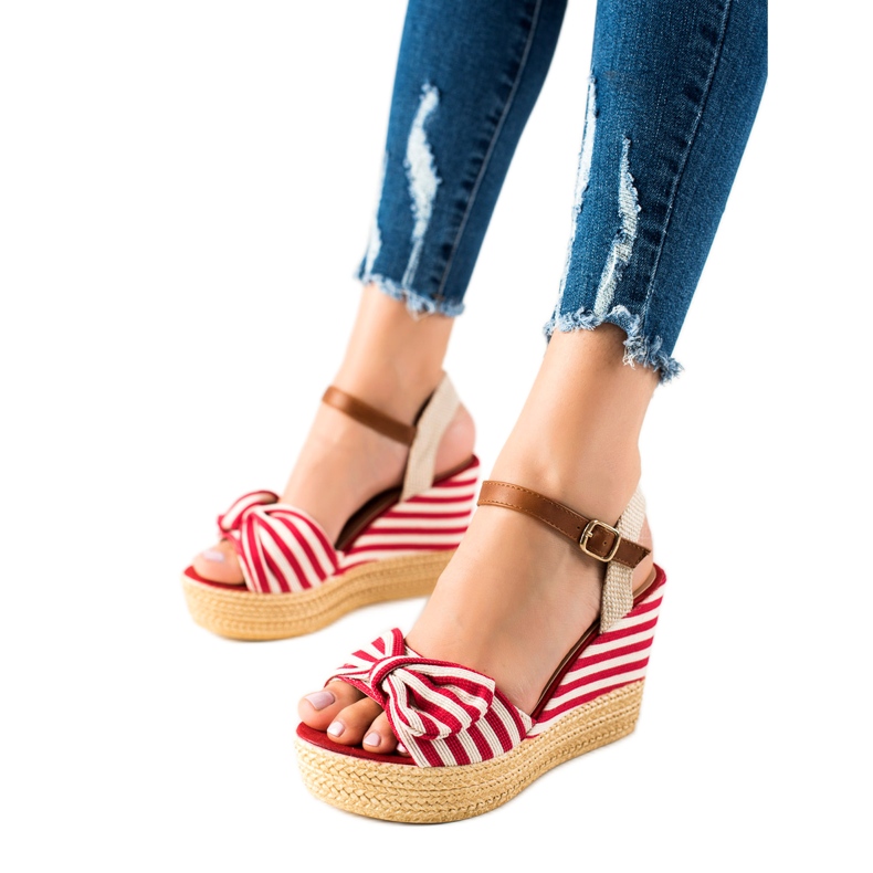 Sandalias Con Lazo En La Cuña marrón rojo