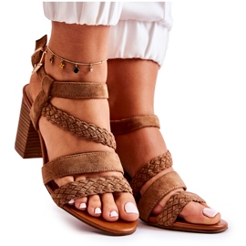 PE1 Sandalias Mujer Ante Tacón Camel Elora marrón